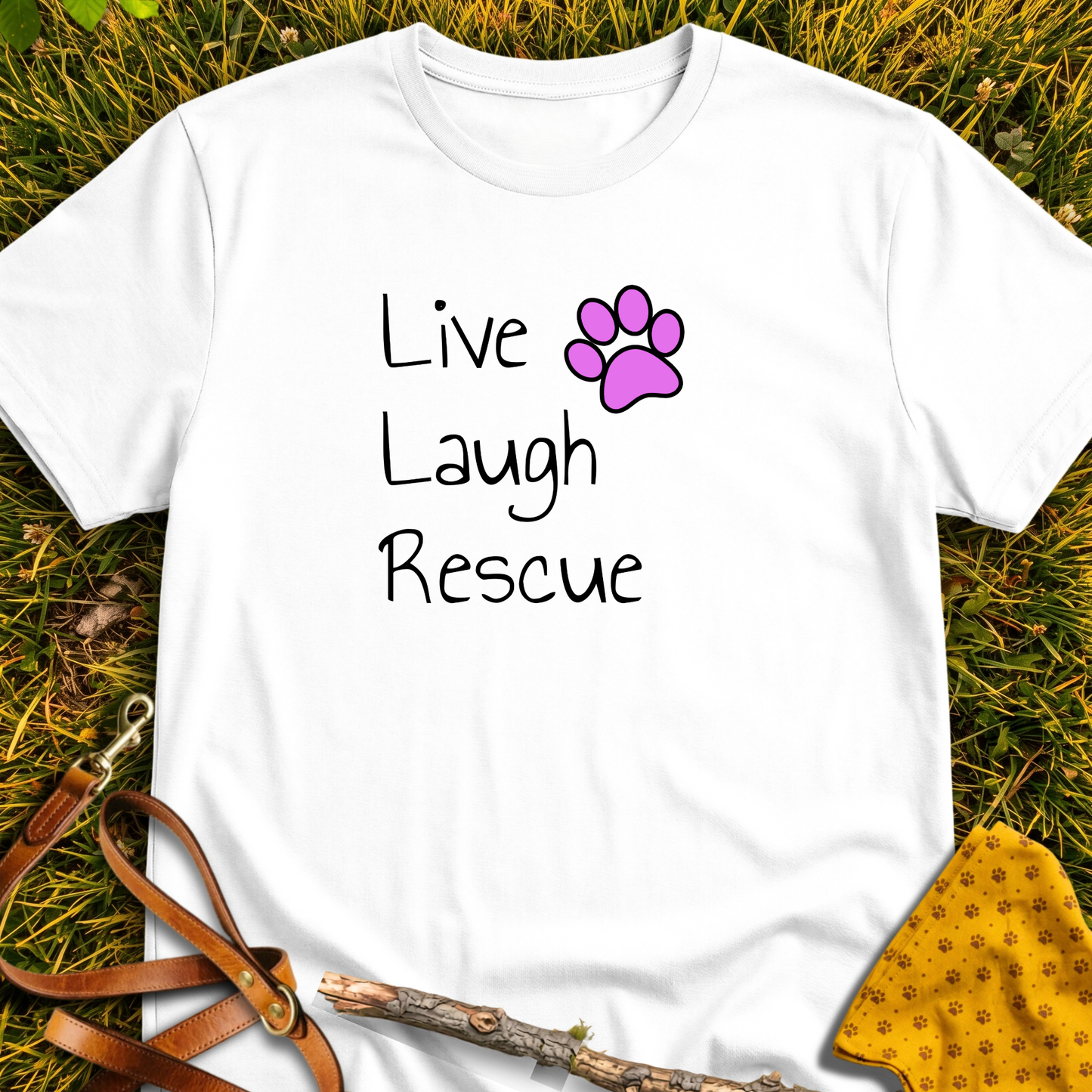 Live, Laugh, Rescue T-shirt T-shirt in White - Furever Mode rescue dog tee
