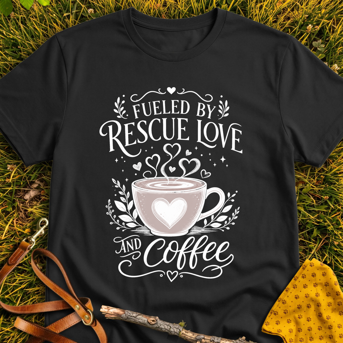 Love & Coffee T-shirt T-shirt in Black - Furever Mode rescue dog tee