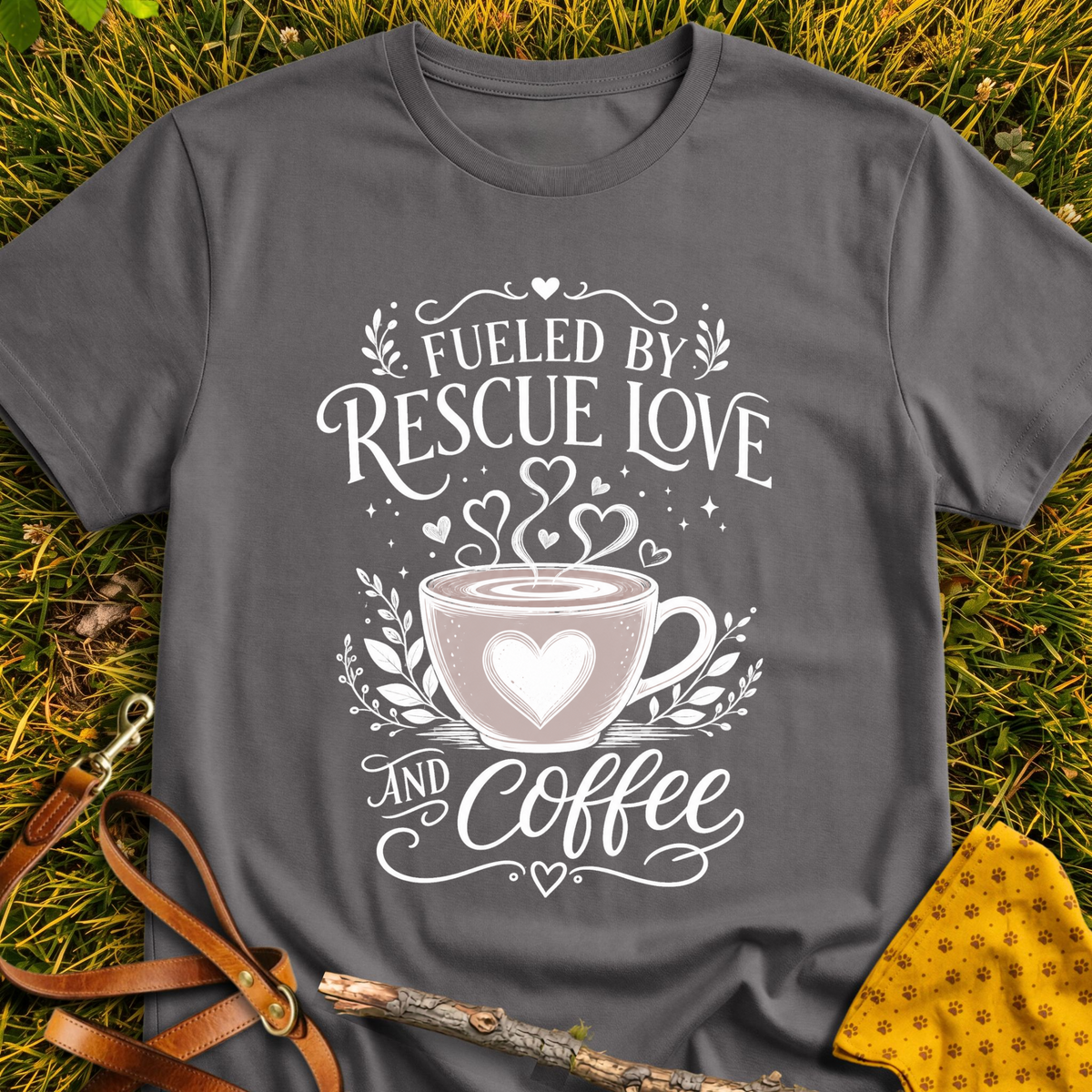 Love & Coffee T-shirt T-shirt in Charcoal - Furever Mode rescue dog tee