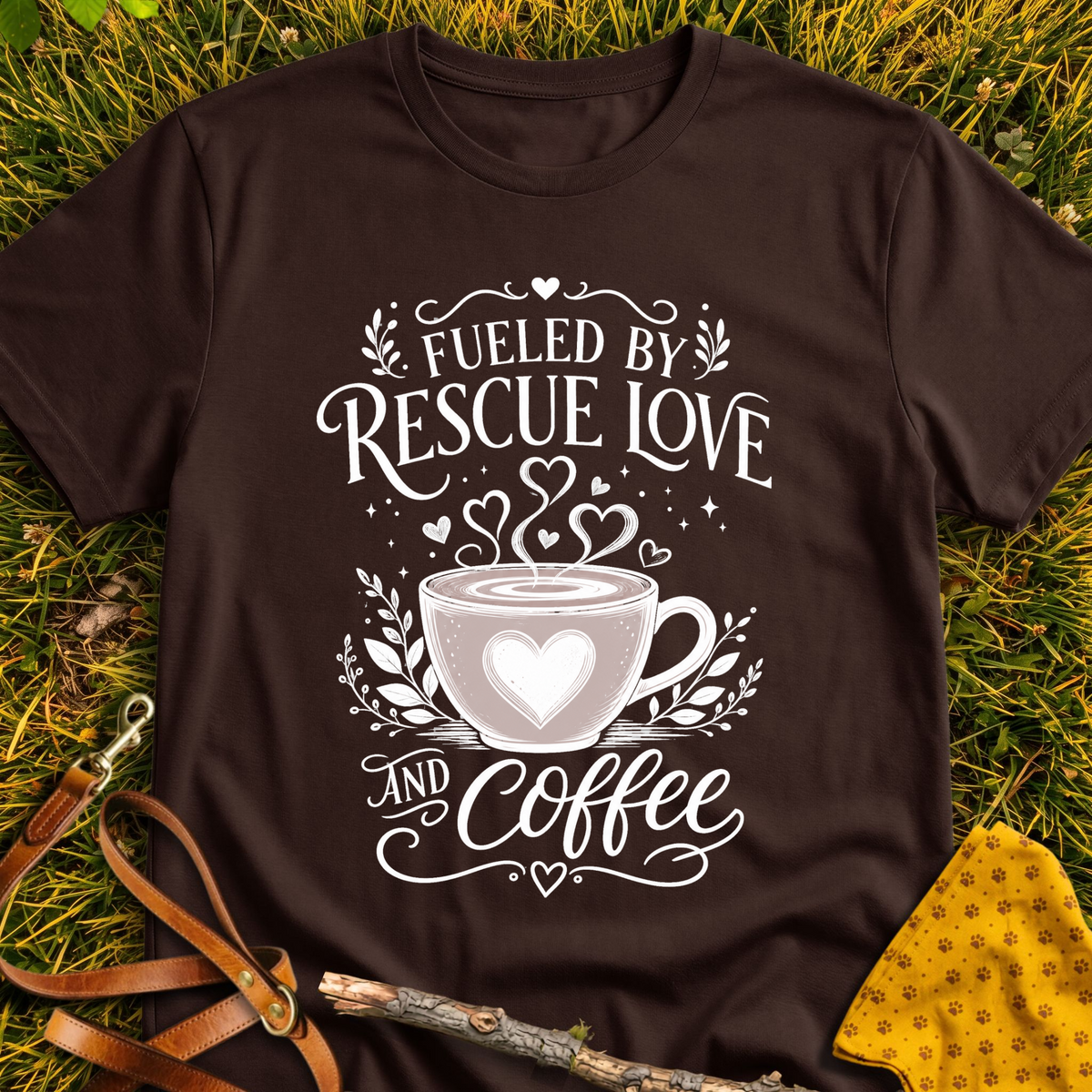 Love & Coffee T-shirt T-shirt in Dark Chocolate - Furever Mode rescue dog tee