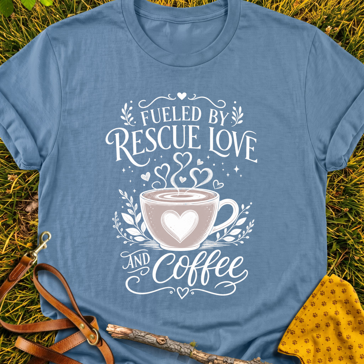 Love & Coffee T-shirt T-shirt in Indigo Blue - Furever Mode rescue dog tee