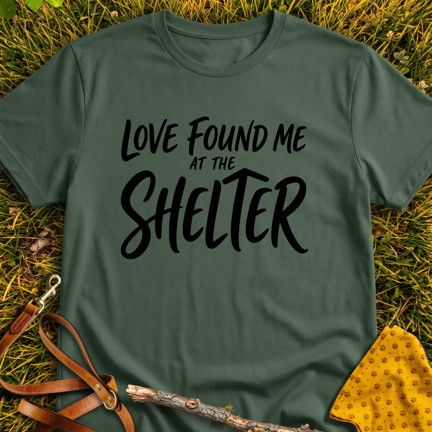 Love Found Me T-shirt T-shirt in Military Green - Furever Mode rescue dog tee