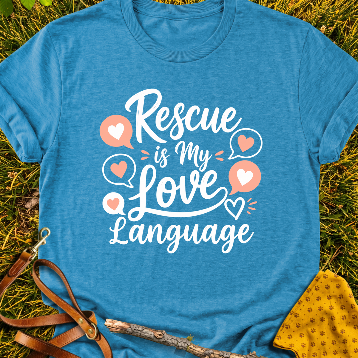 Love Language T-shirt T-shirt in Heather Sapphire - Furever Mode rescue dog tee