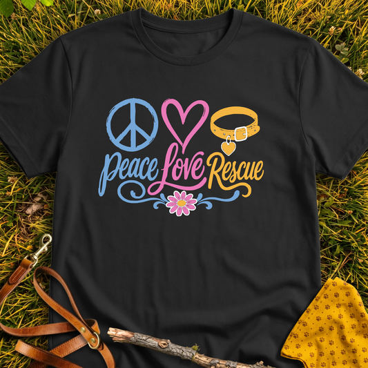 Love Peace Rescue T-shirt T-shirt in Black - Furever Mode rescue dog tee