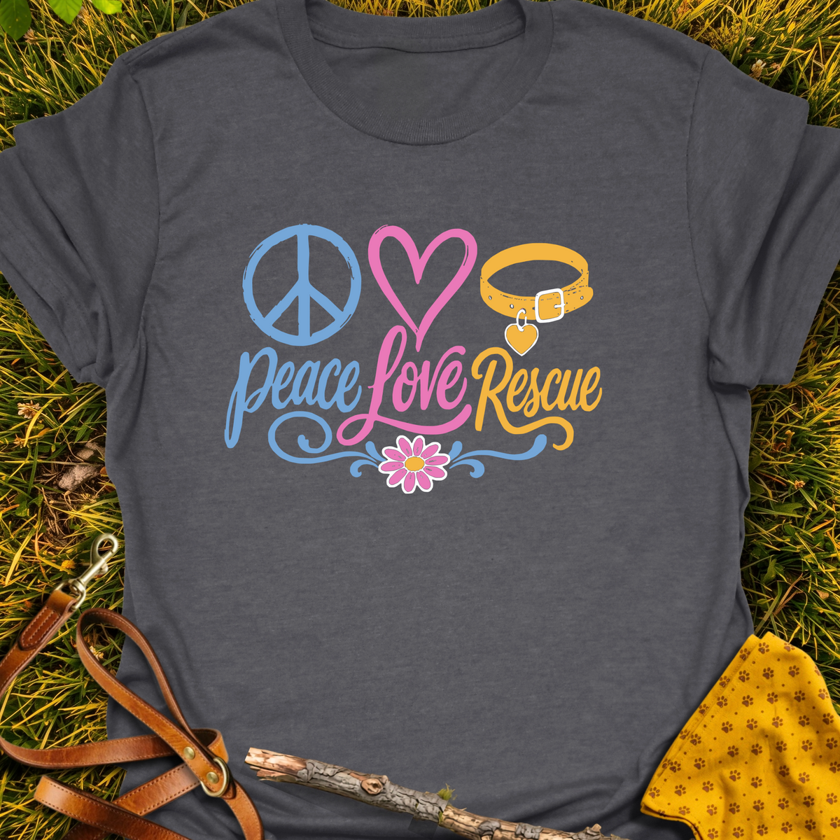 Love Peace Rescue T-shirt T-shirt in Dark Heather Grey - Furever Mode rescue dog tee