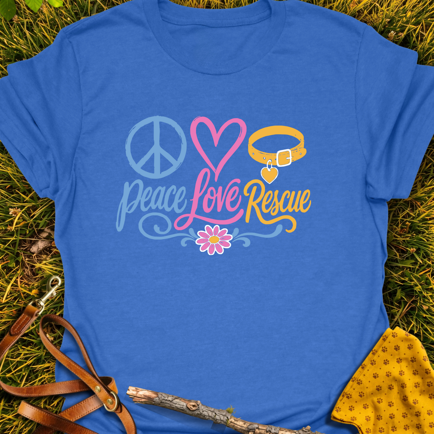 Love Peace Rescue T-shirt T-shirt in Heather Royal - Furever Mode rescue dog tee