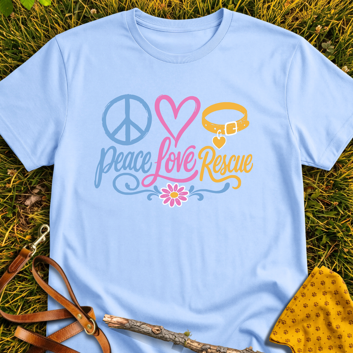 Love Peace Rescue T-shirt T-shirt in Light Blue - Furever Mode rescue dog tee