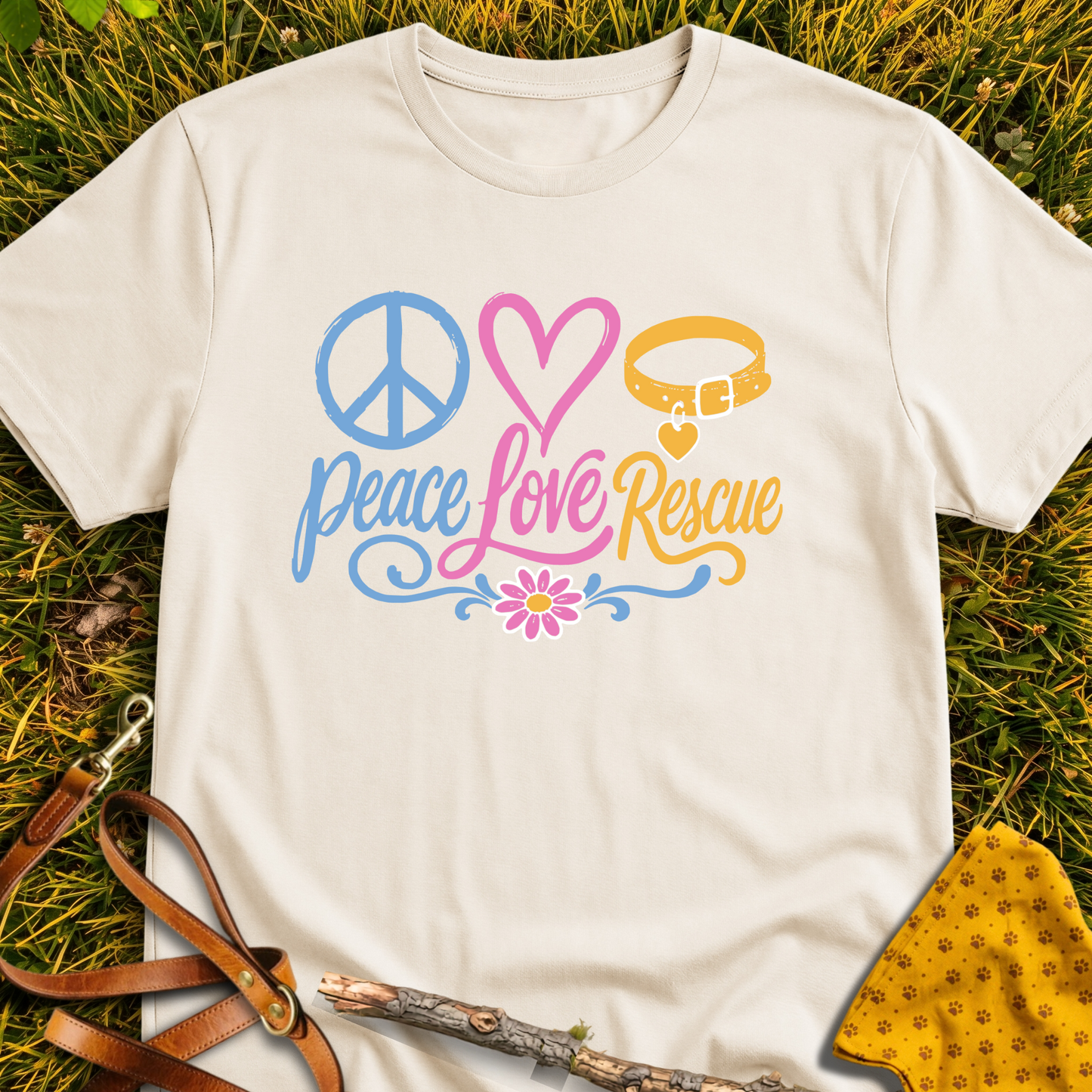 Love Peace Rescue T-shirt T-shirt in Natural - Furever Mode rescue dog tee