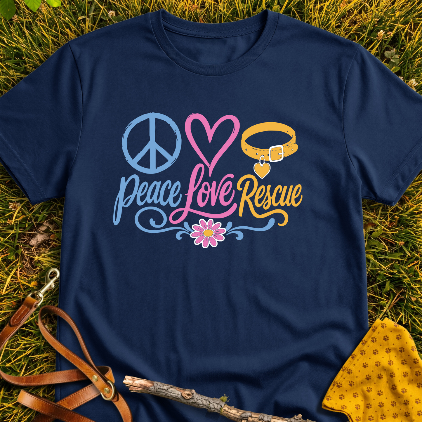 Love Peace Rescue T-shirt T-shirt in Navy - Furever Mode rescue dog tee