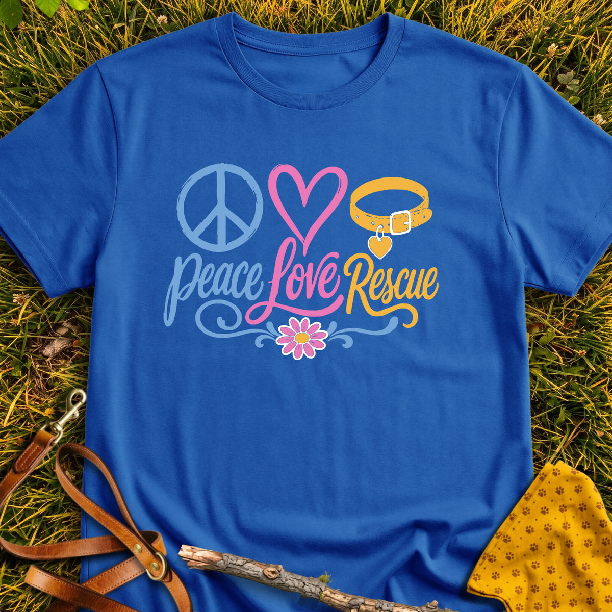 Love Peace Rescue T-shirt T-shirt in Royal - Furever Mode rescue dog tee