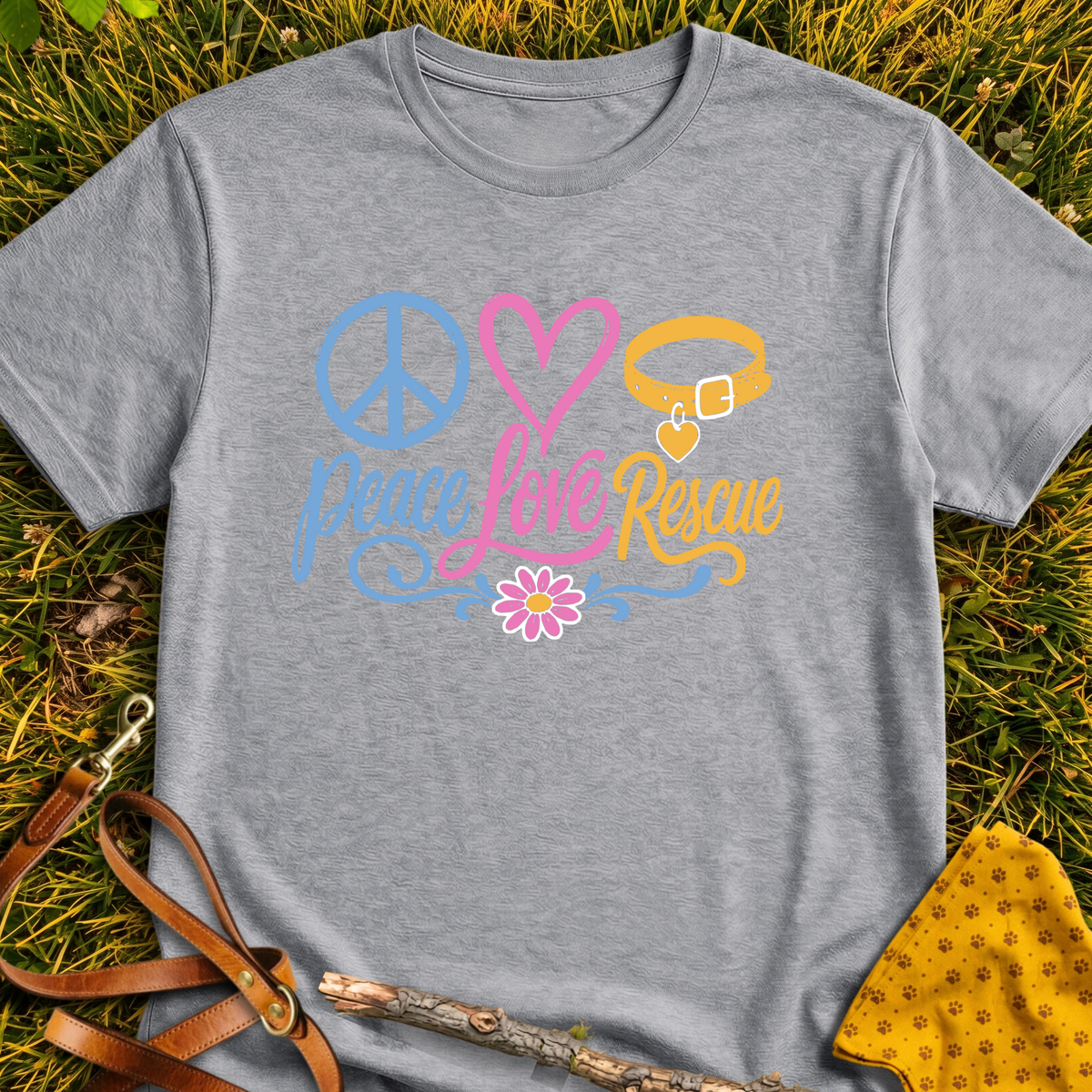 Love Peace Rescue T-shirt T-shirt in Sport Grey - Furever Mode rescue dog tee