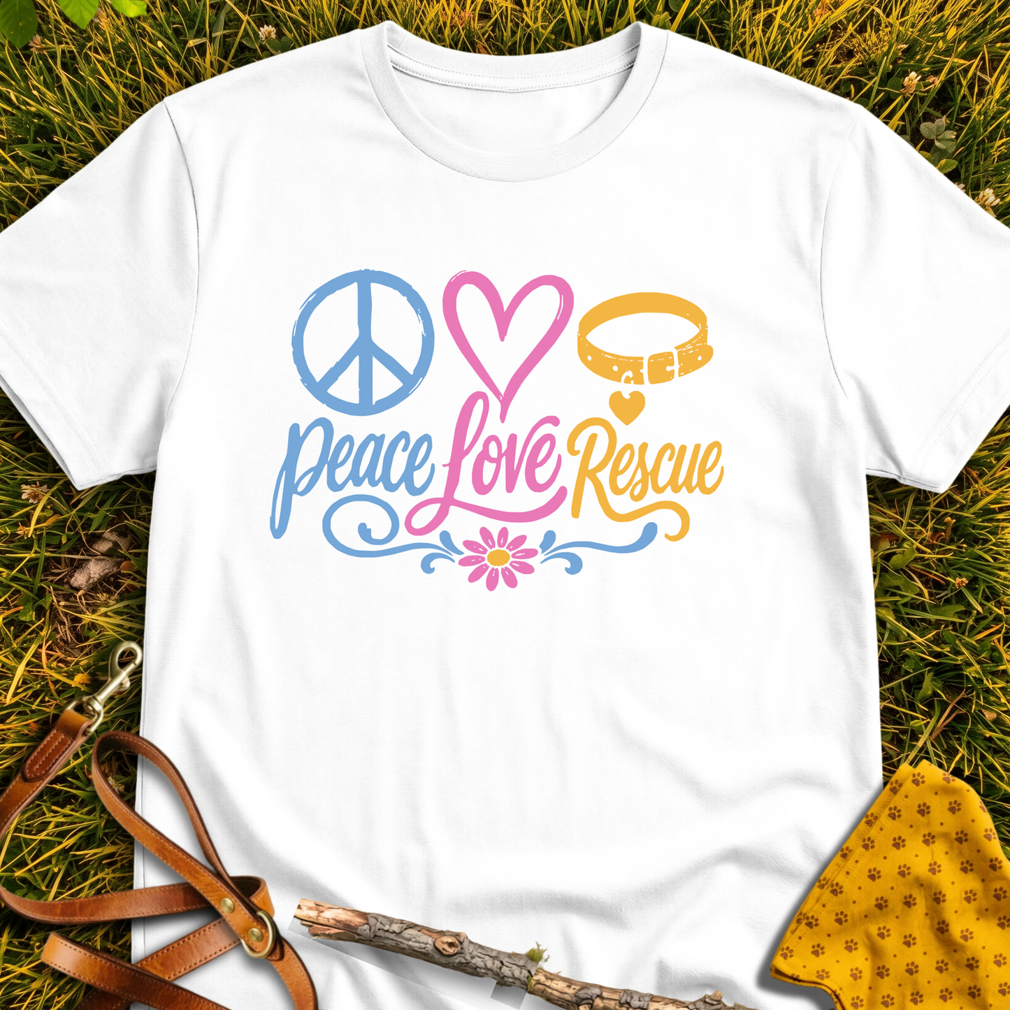 Love Peace Rescue T-shirt T-shirt in White - Furever Mode rescue dog tee