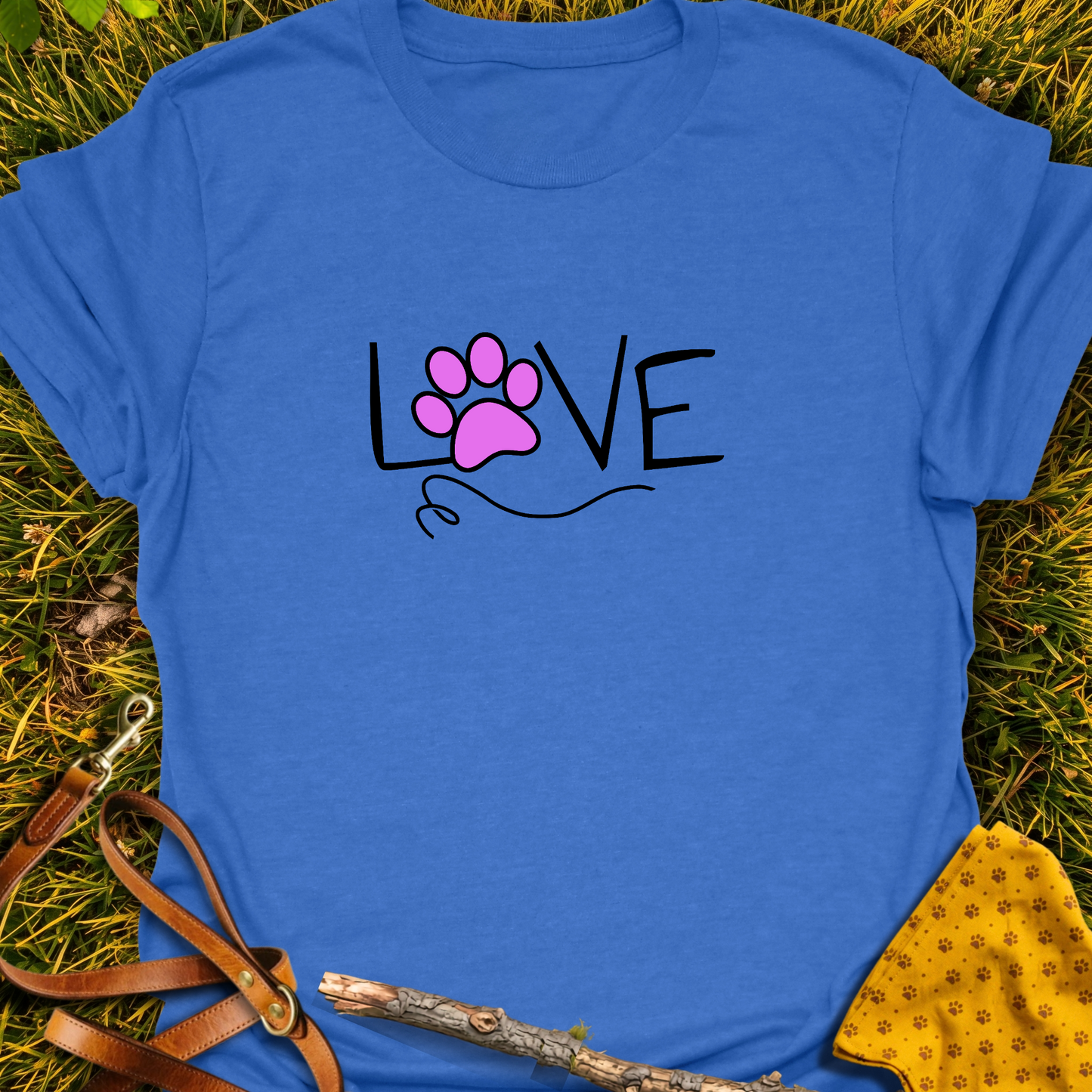 Love Pink Paw T-shirt T-shirt in Heather Royal - Furever Mode rescue dog tee