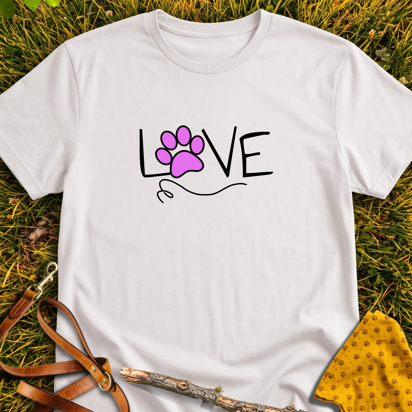 Love Pink Paw T-shirt T-shirt in Ice Grey - Furever Mode rescue dog tee
