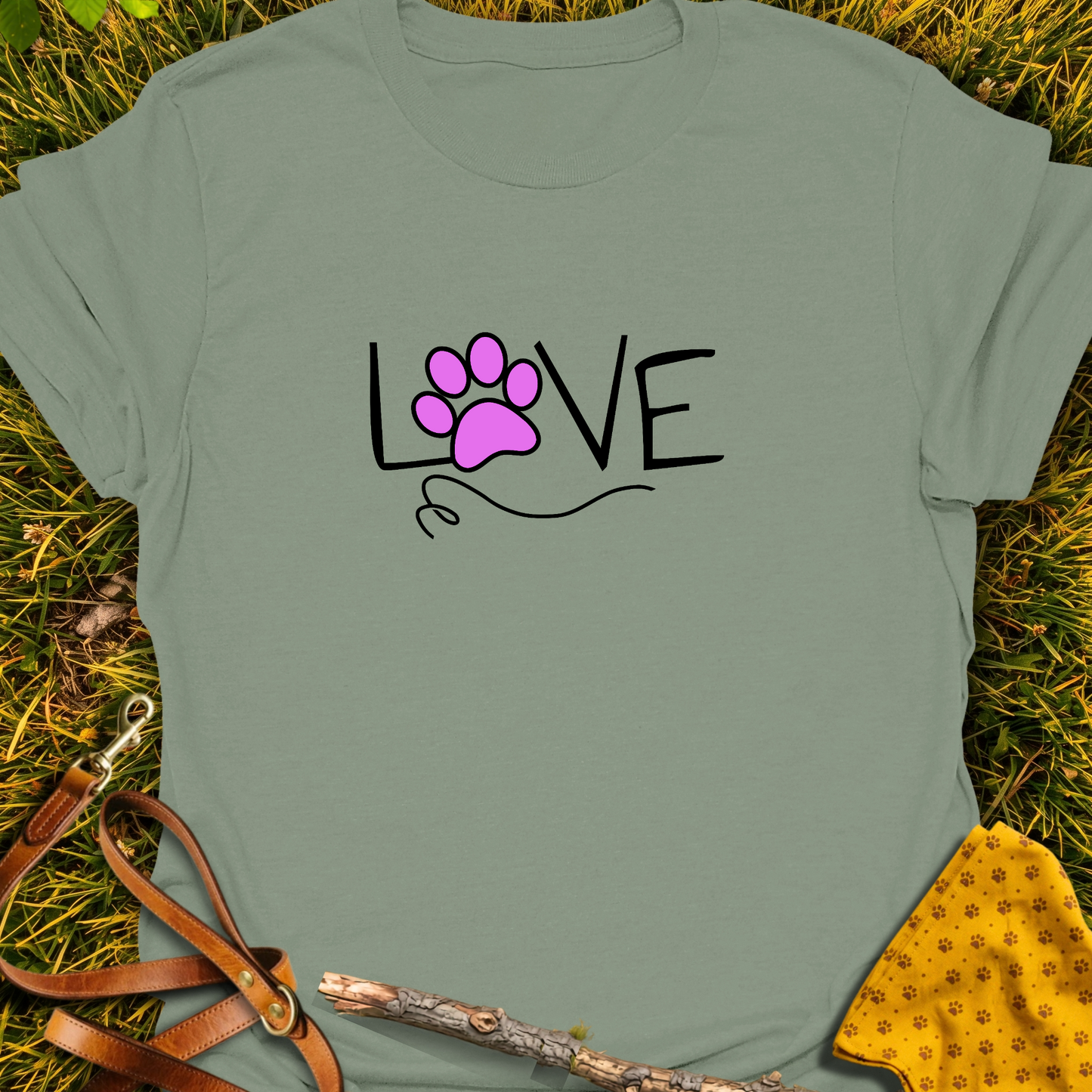 Love Pink Paw T-shirt T-shirt in Sage - Furever Mode rescue dog tee