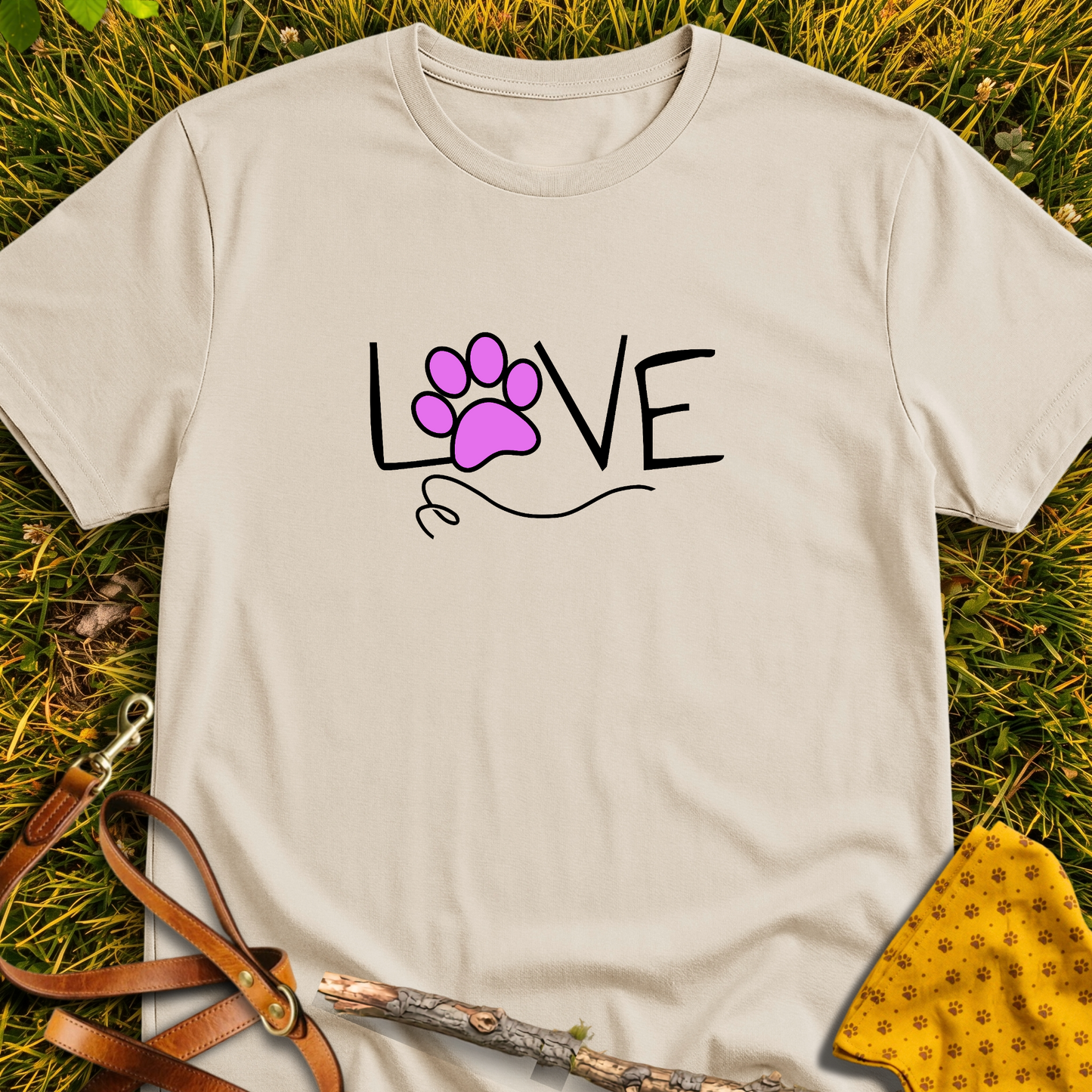 Love Pink Paw T-shirt T-shirt in Sand - Furever Mode rescue dog tee