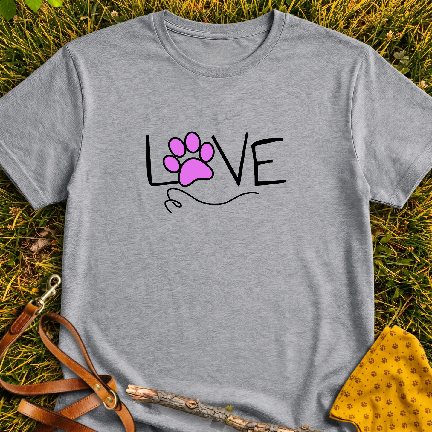 Love Pink Paw T-shirt T-shirt in Sport Grey - Furever Mode rescue dog tee