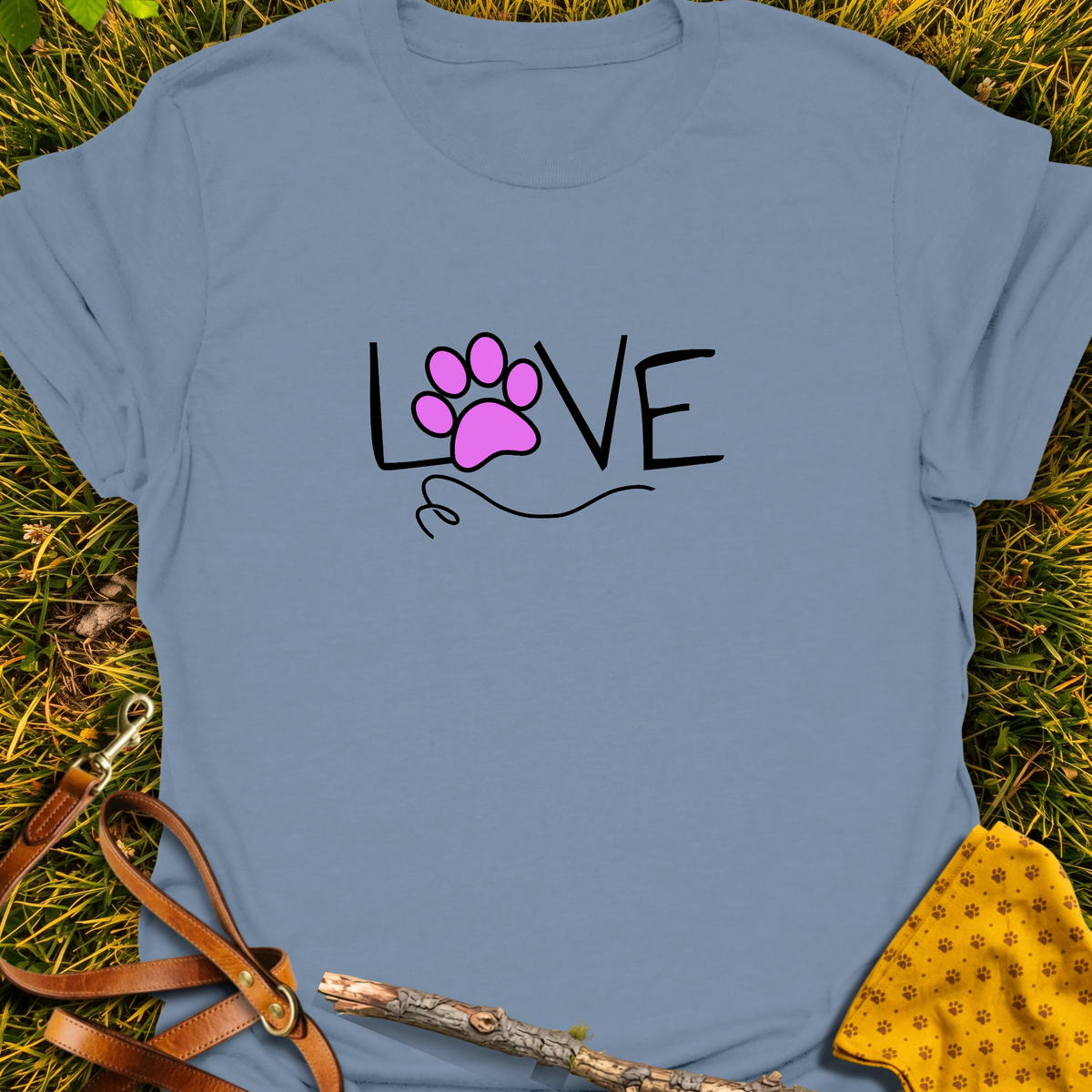 Love Pink Paw T-shirt T-shirt in Stone Blue - Furever Mode rescue dog tee