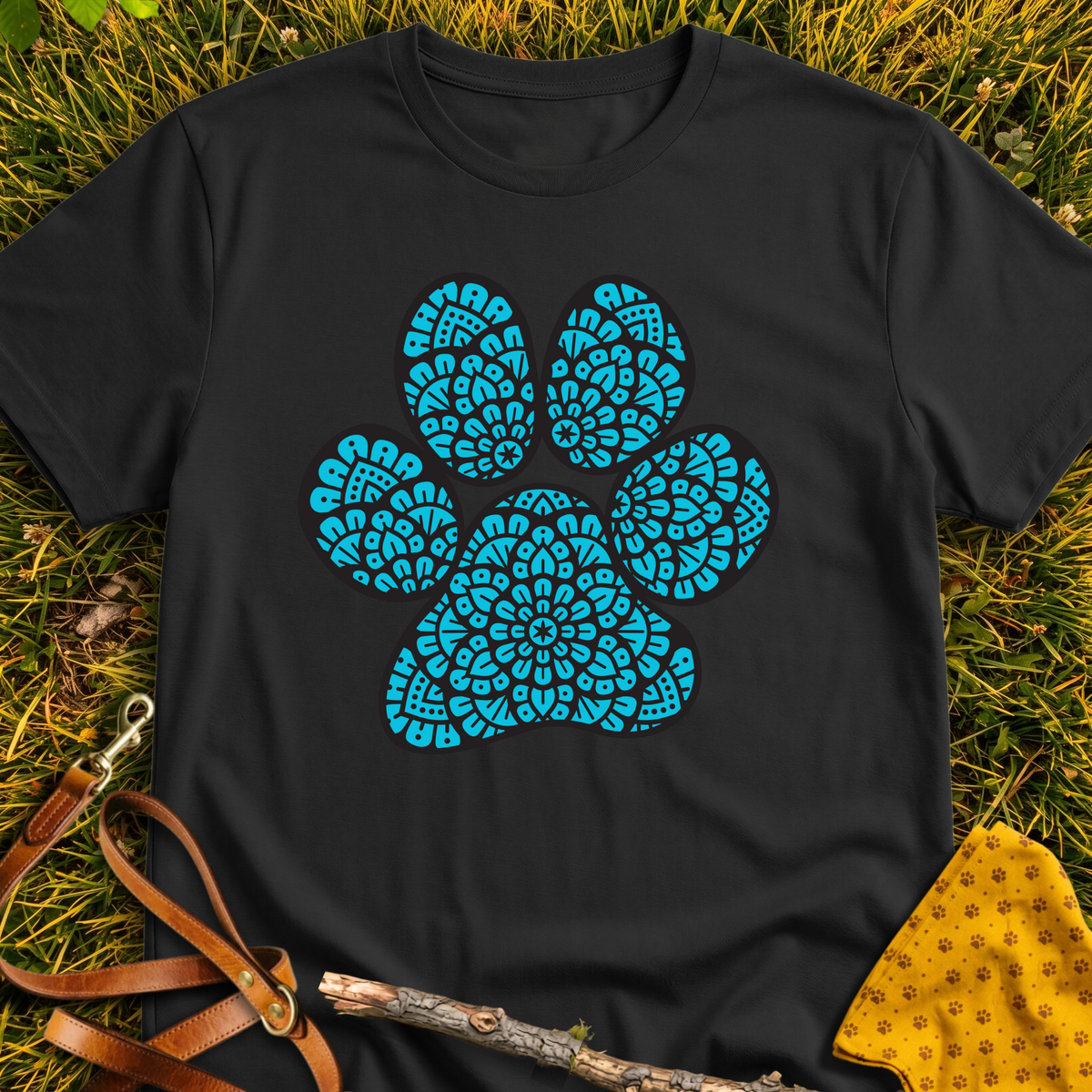 Mandala Paw T-shirt T-shirt in Black - Furever Mode rescue dog tee