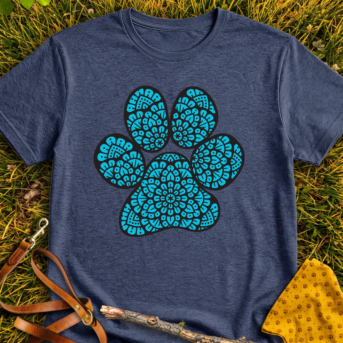 Mandala Paw T-shirt T-shirt in Heather Navy - Furever Mode rescue dog tee