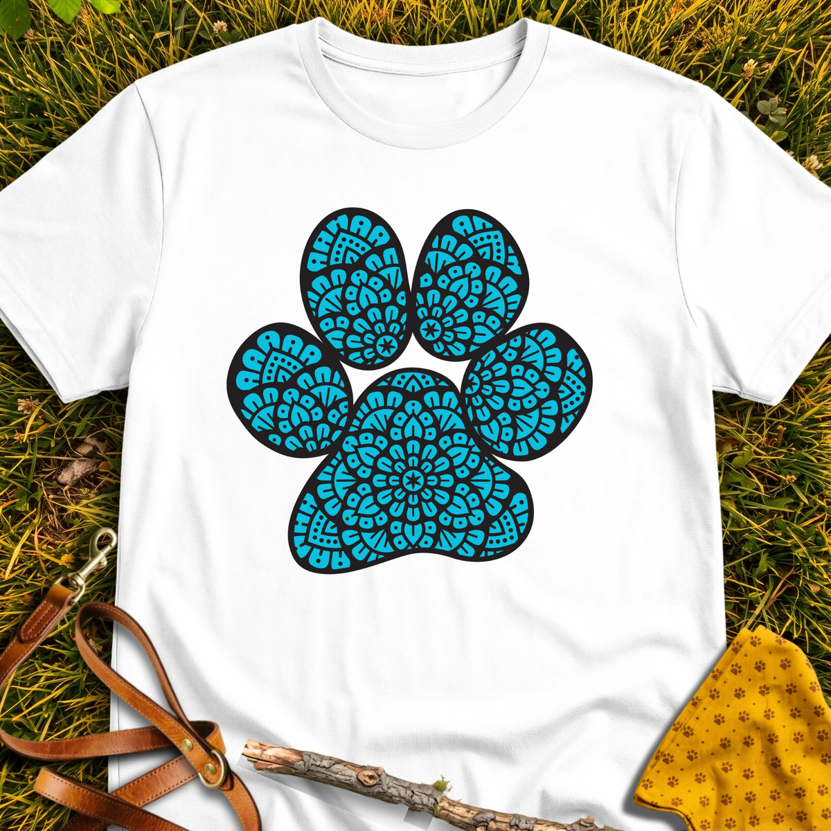 Mandala Paw T-shirt T-shirt in White - Furever Mode rescue dog tee