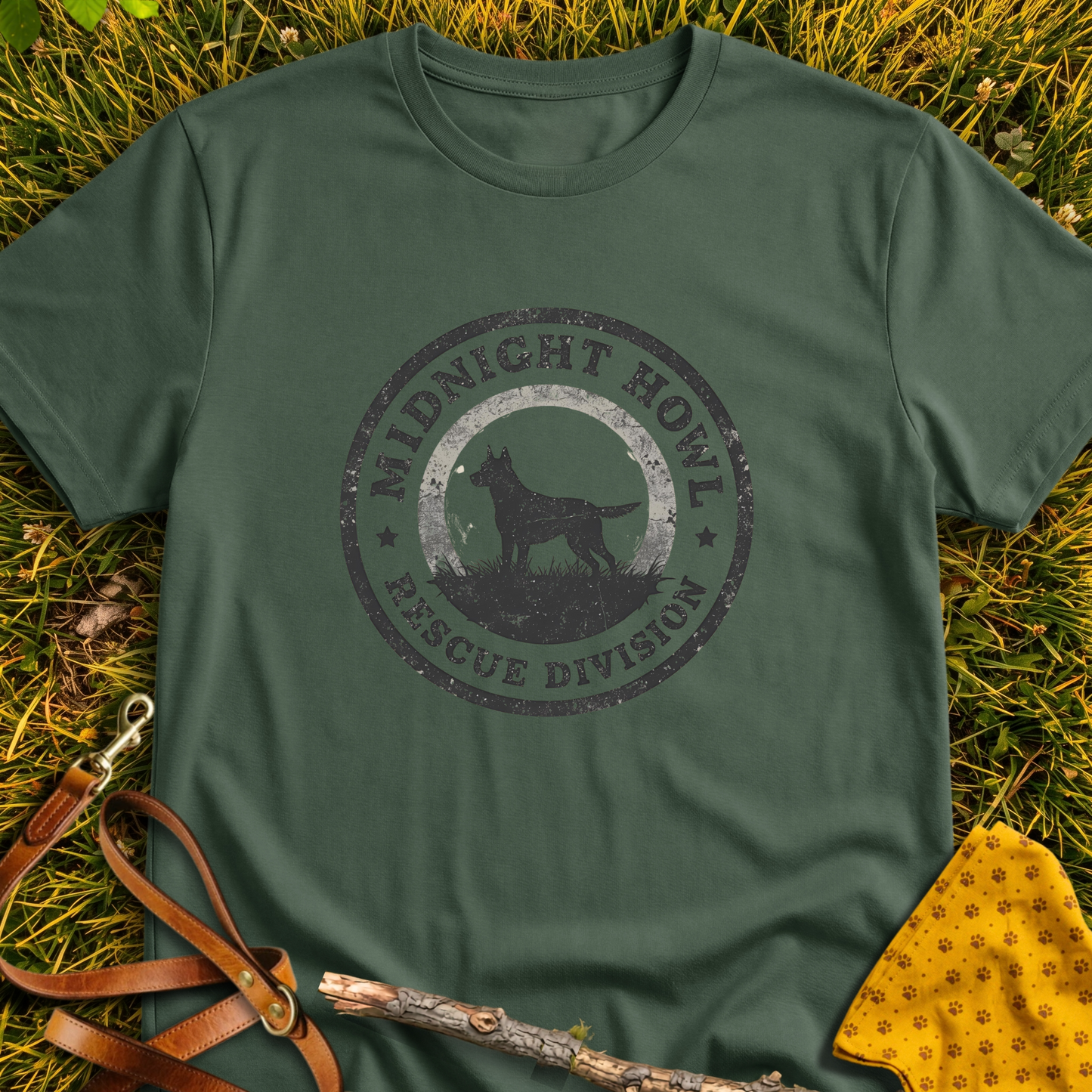 Midnight Howl T-shirt T-shirt in Military Green - Furever Mode rescue dog tee