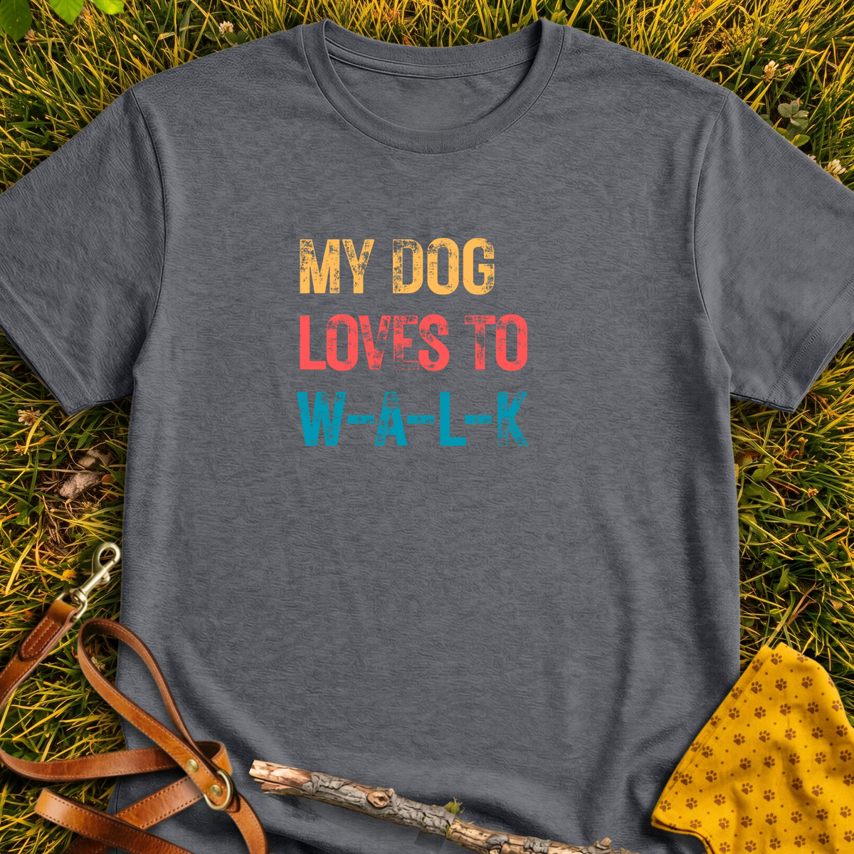 My Dog Loves to W-A-L-K T-shirt T-shirt in Dark Heather - Furever Mode rescue dog tee