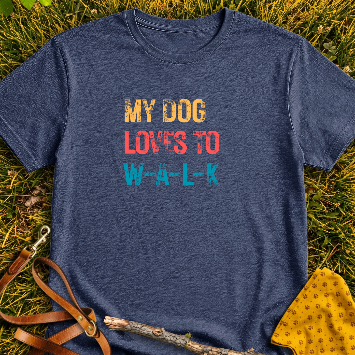 My Dog Loves to W-A-L-K T-shirt T-shirt in Heather Navy - Furever Mode rescue dog tee