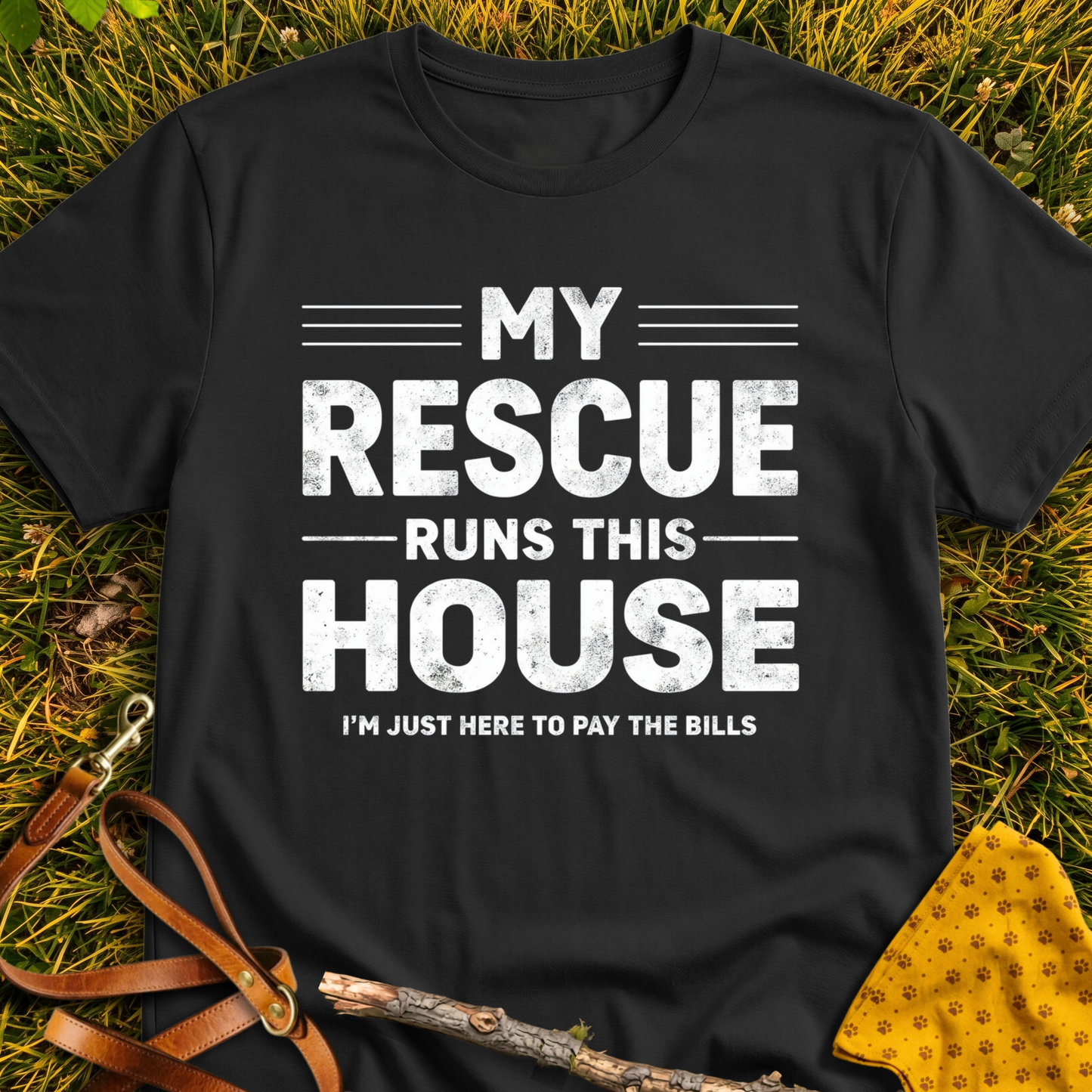 My Rescue Runs My House T-shirt T-shirt in Black - Furever Mode rescue dog tee