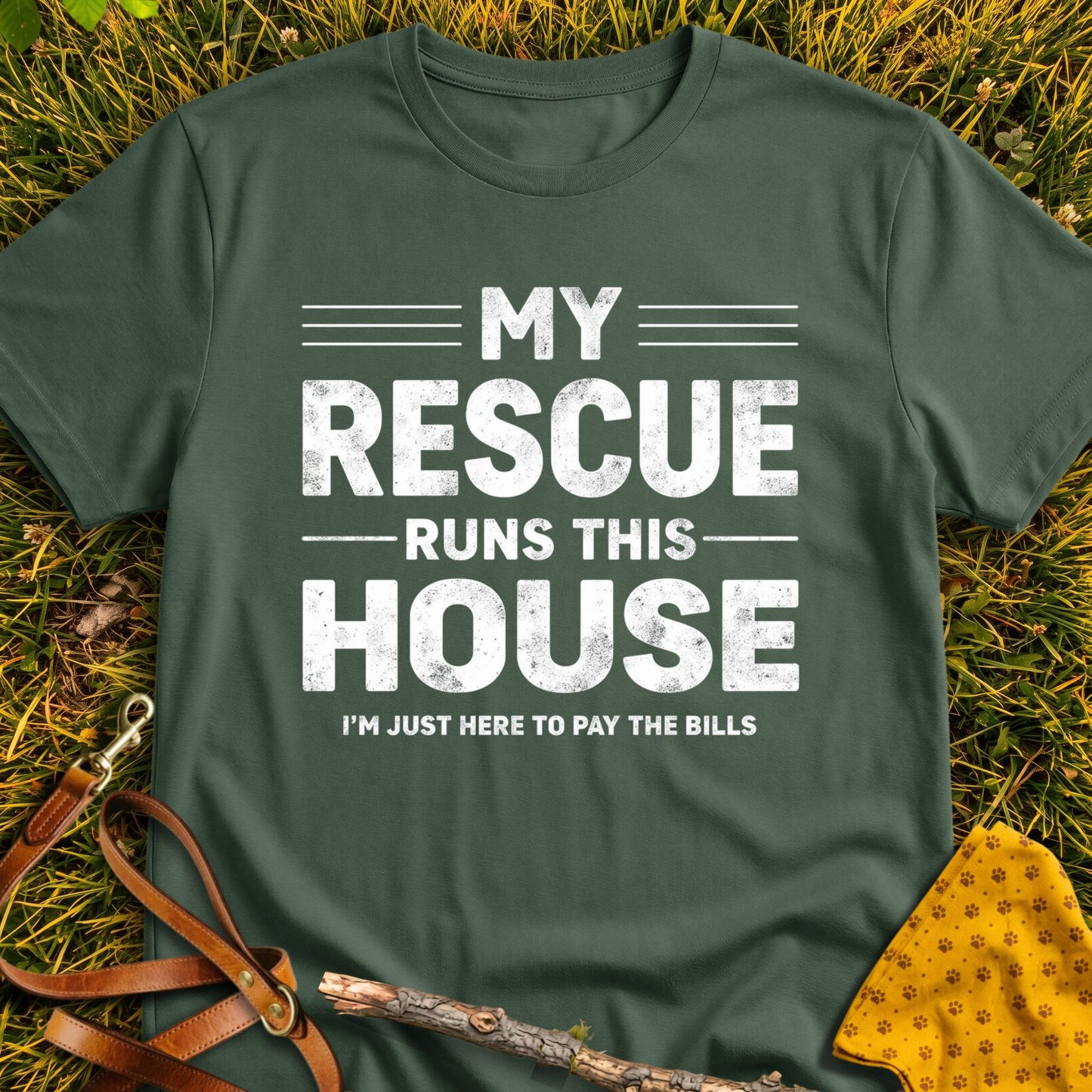 My Rescue Runs My House T-shirt T-shirt in Military Green - Furever Mode rescue dog tee