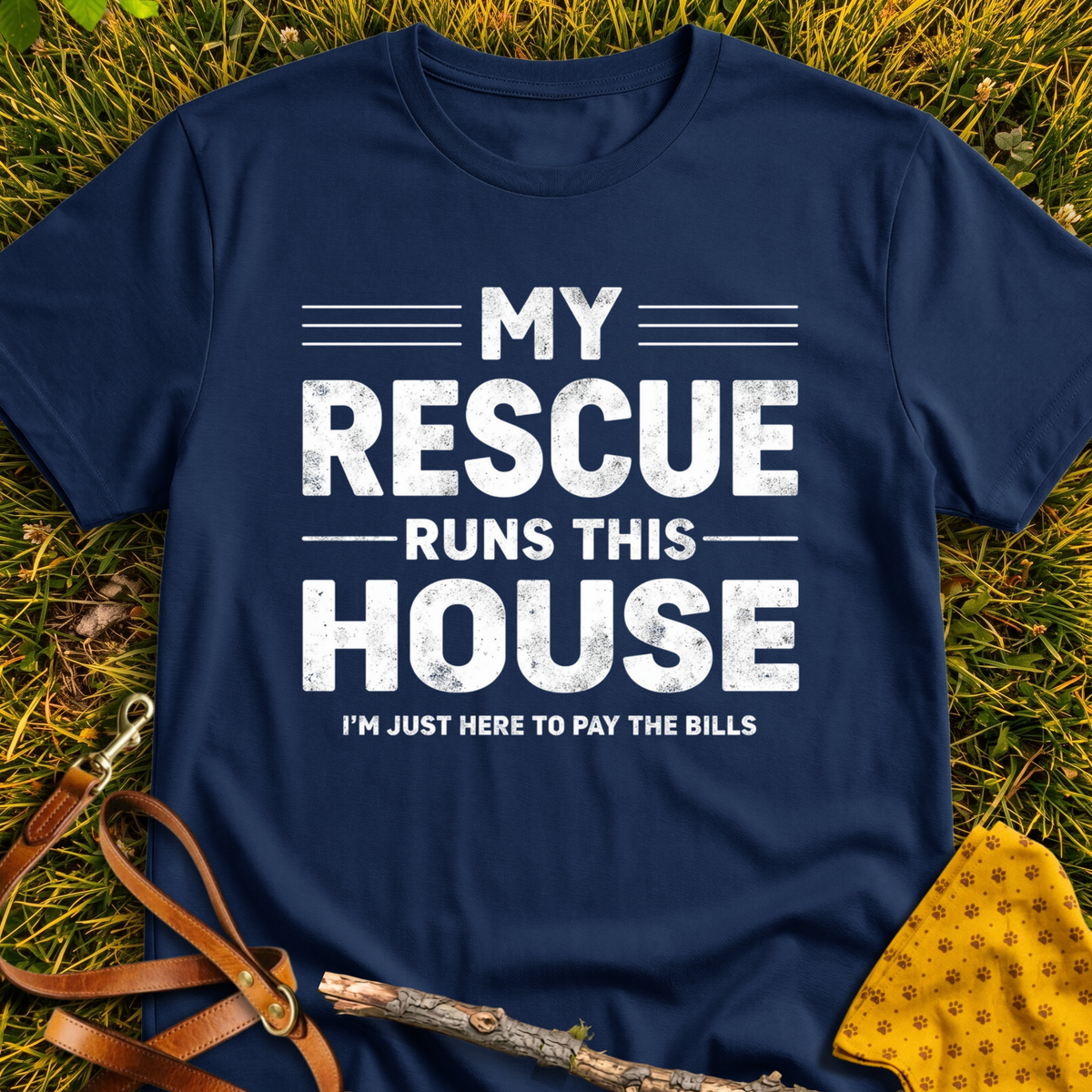 My Rescue Runs My House T-shirt T-shirt in Navy - Furever Mode rescue dog tee