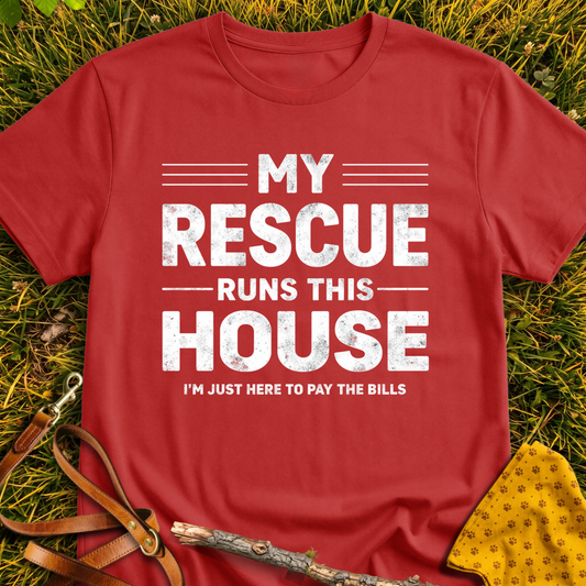 My Rescue Runs My House T-shirt T-shirt in Red - Furever Mode rescue dog tee