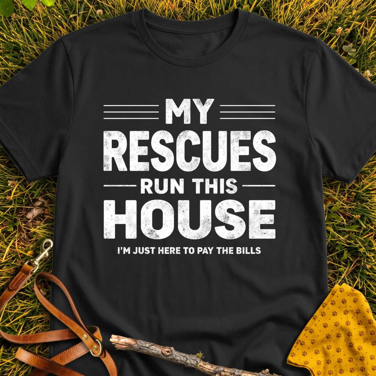 My Rescues Run This House - T-Shirt T-shirt in Black - Furever Mode rescue dog tee