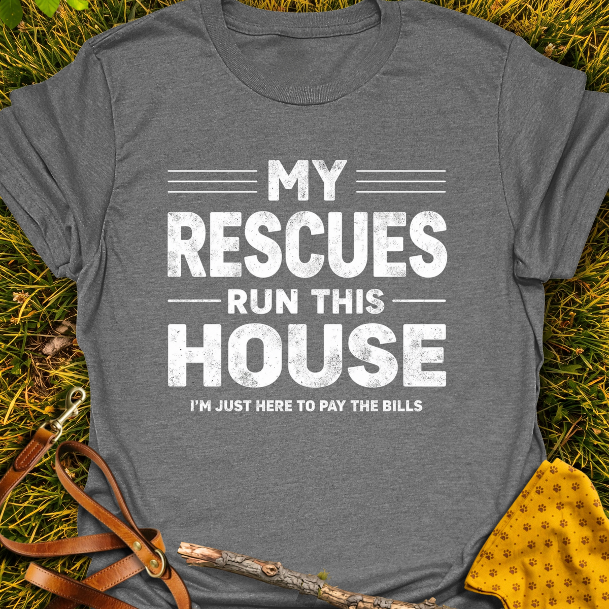 My Rescues Run This House - T-Shirt T-shirt in Graphite Heather - Furever Mode rescue dog tee