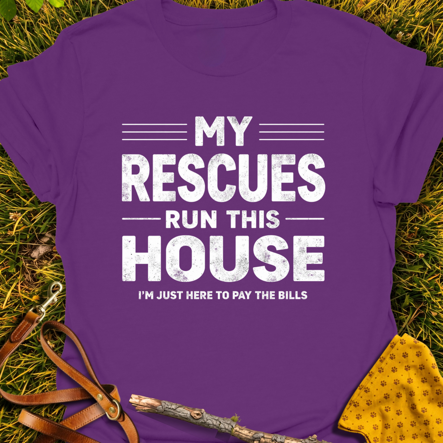 My Rescues Run This House - T-Shirt T-shirt in Purple - Furever Mode rescue dog tee