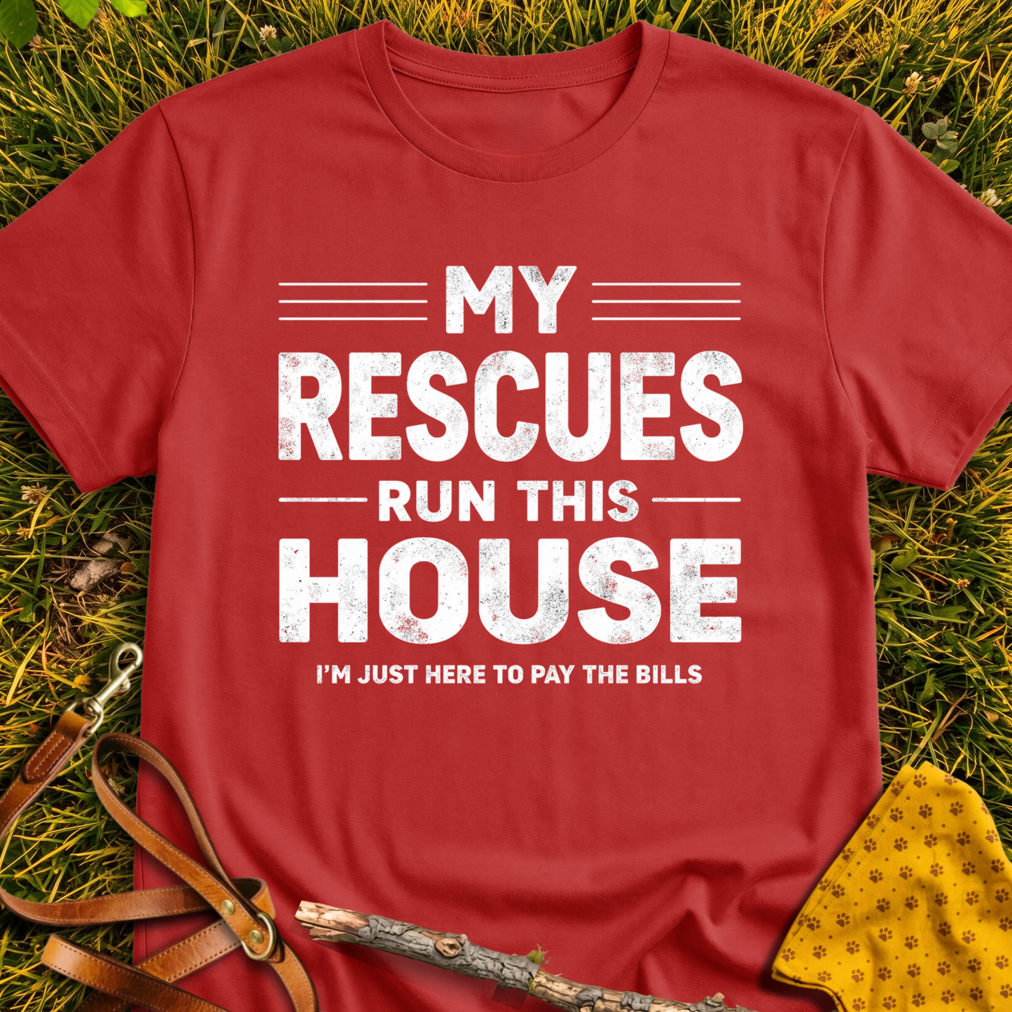 My Rescues Run This House - T-Shirt T-shirt in Red - Furever Mode rescue dog tee
