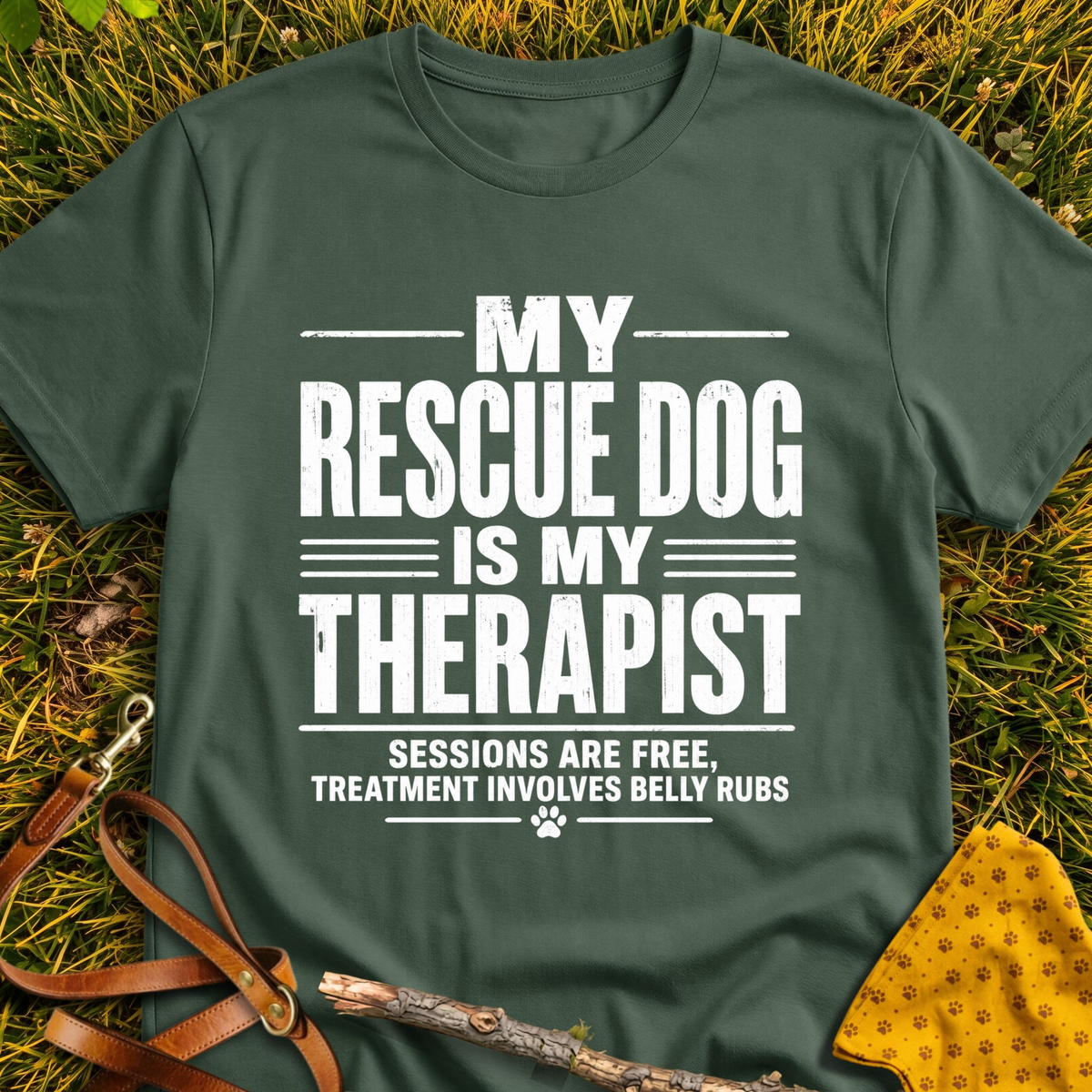 My Therapist T-shirt T-shirt in Military Green - Furever Mode rescue dog tee