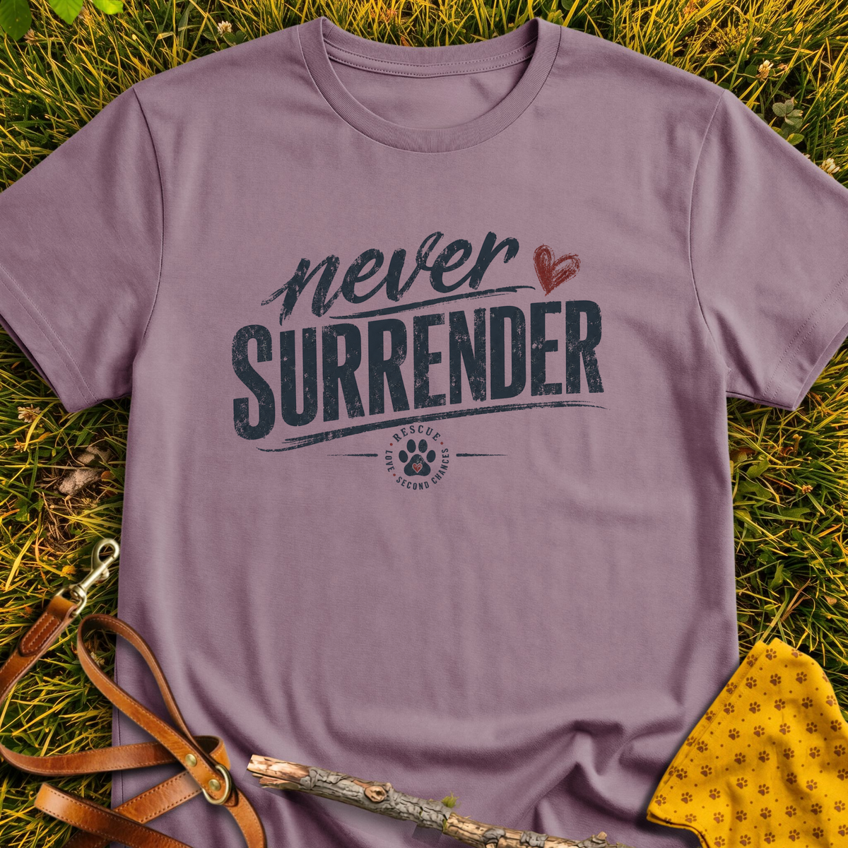 Never Surrender Paw T-shirt T-shirt in Paragon - Furever Mode rescue dog tee