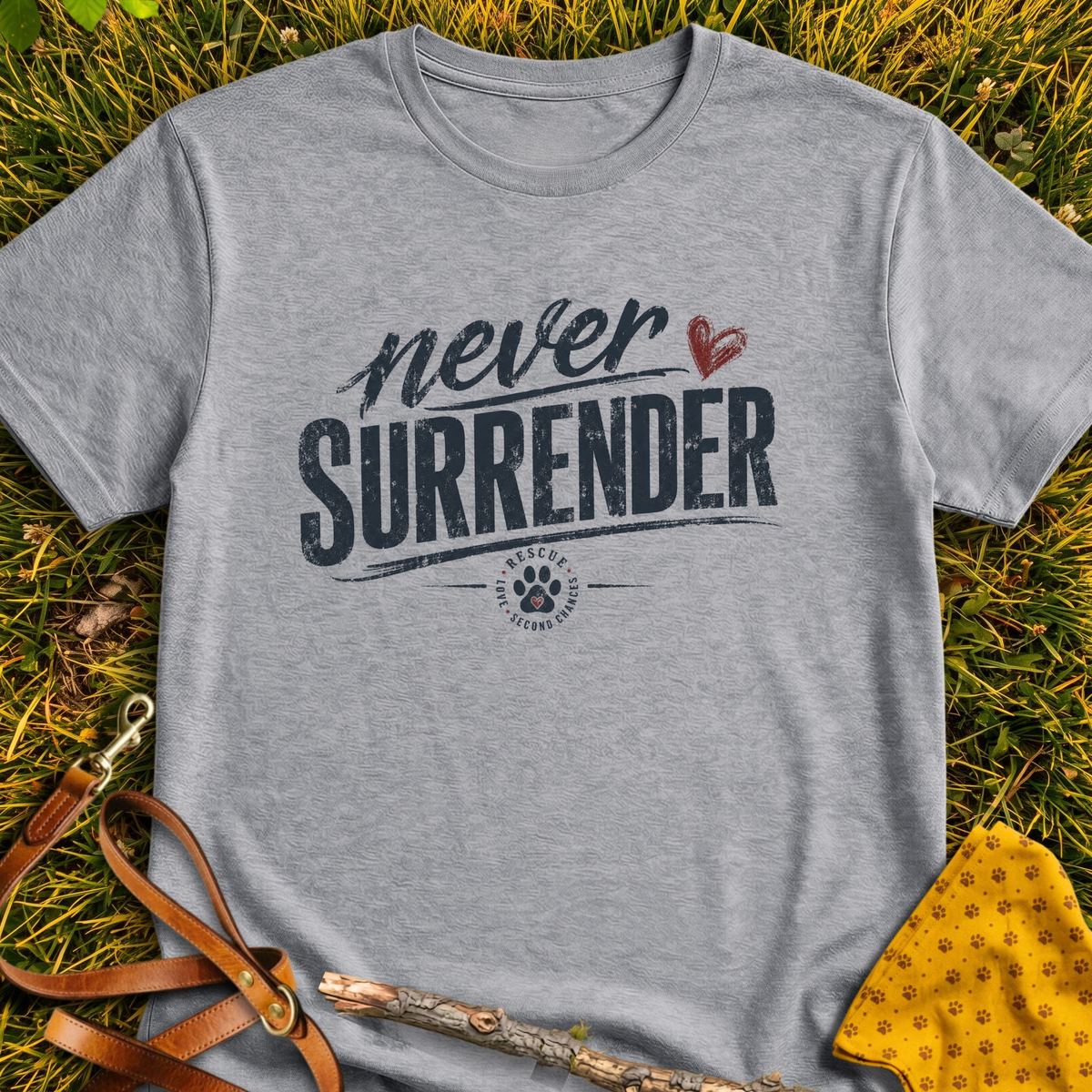 Never Surrender Paw T-shirt T-shirt in Sport Grey - Furever Mode rescue dog tee