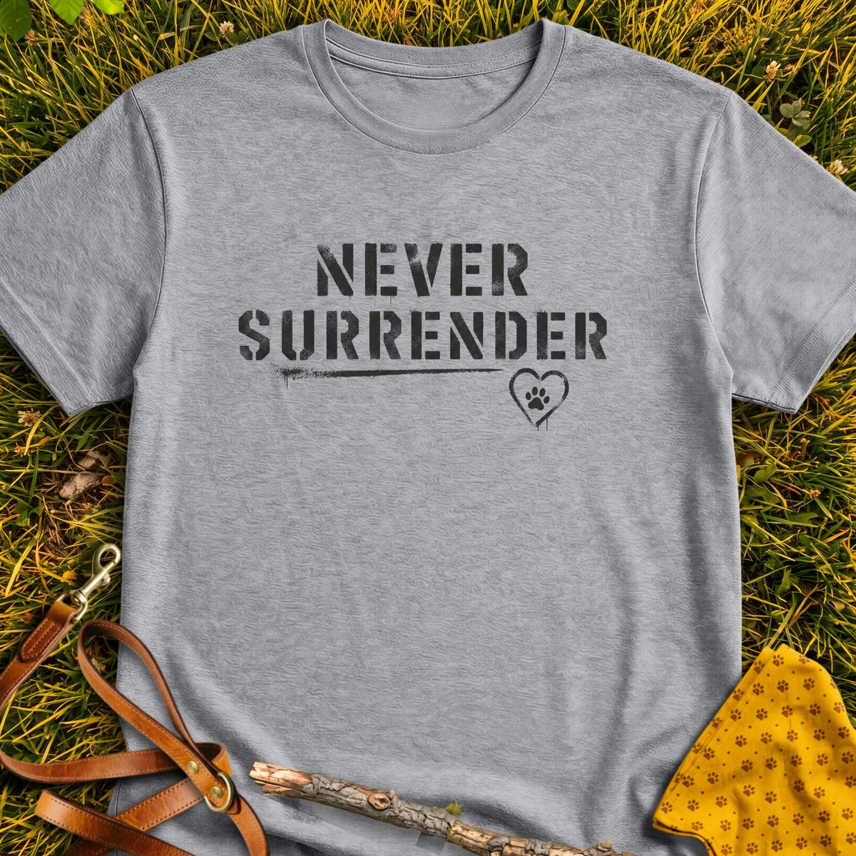 Never Surrender T-shirt T-shirt in Sport Grey - Furever Mode rescue dog tee