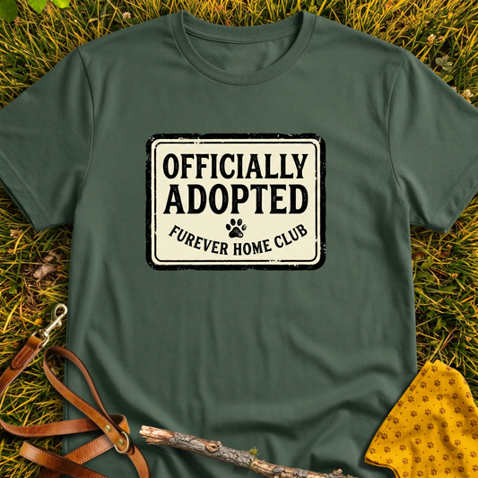 Officially Adopted Rectangle T-shirt T-shirt in Military Green - Furever Mode rescue dog tee