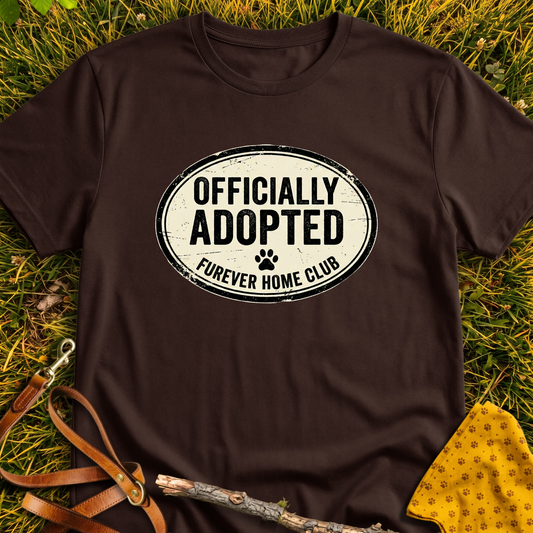 Officially Adopted T-shirt T-shirt in Dark Chocolate - Furever Mode rescue dog tee