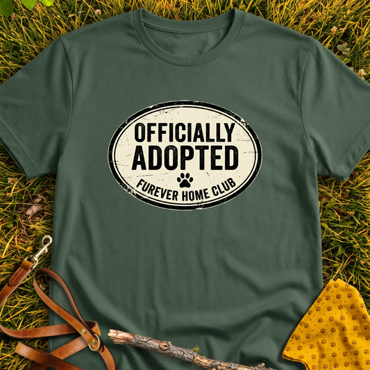 Officially Adopted T-shirt T-shirt in Military Green - Furever Mode rescue dog tee