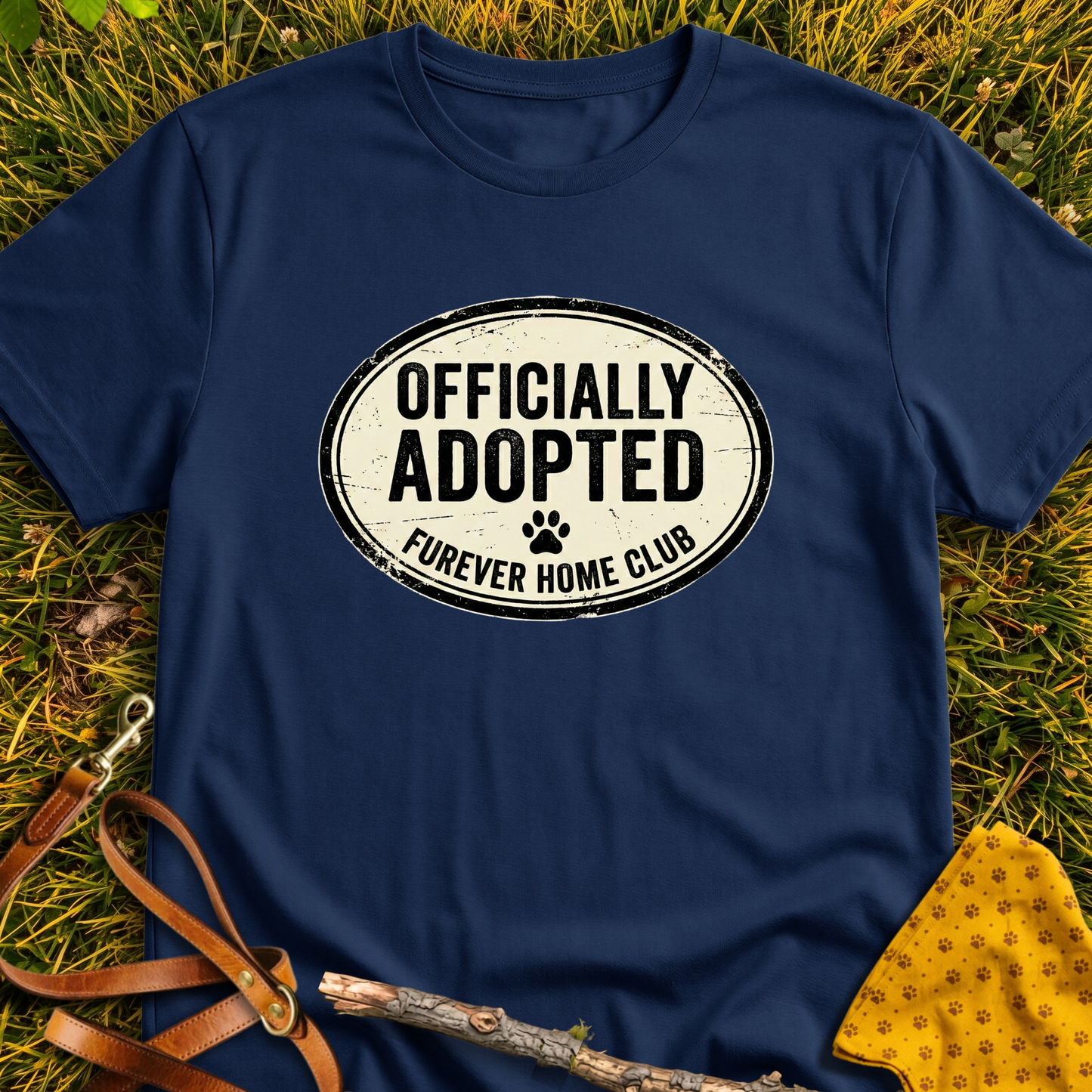 Officially Adopted T-shirt T-shirt in Navy - Furever Mode rescue dog tee