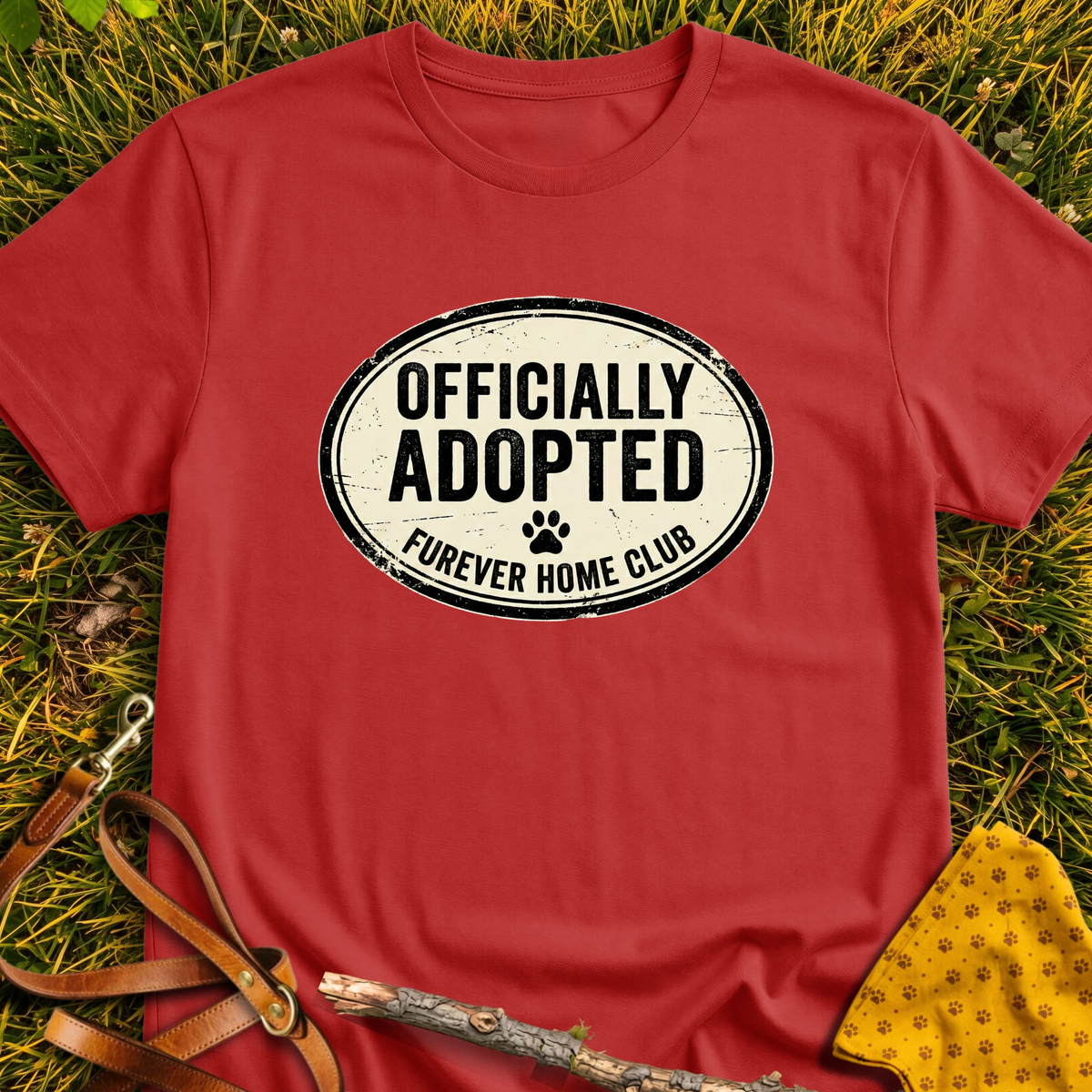 Officially Adopted T-shirt T-shirt in Red - Furever Mode rescue dog tee