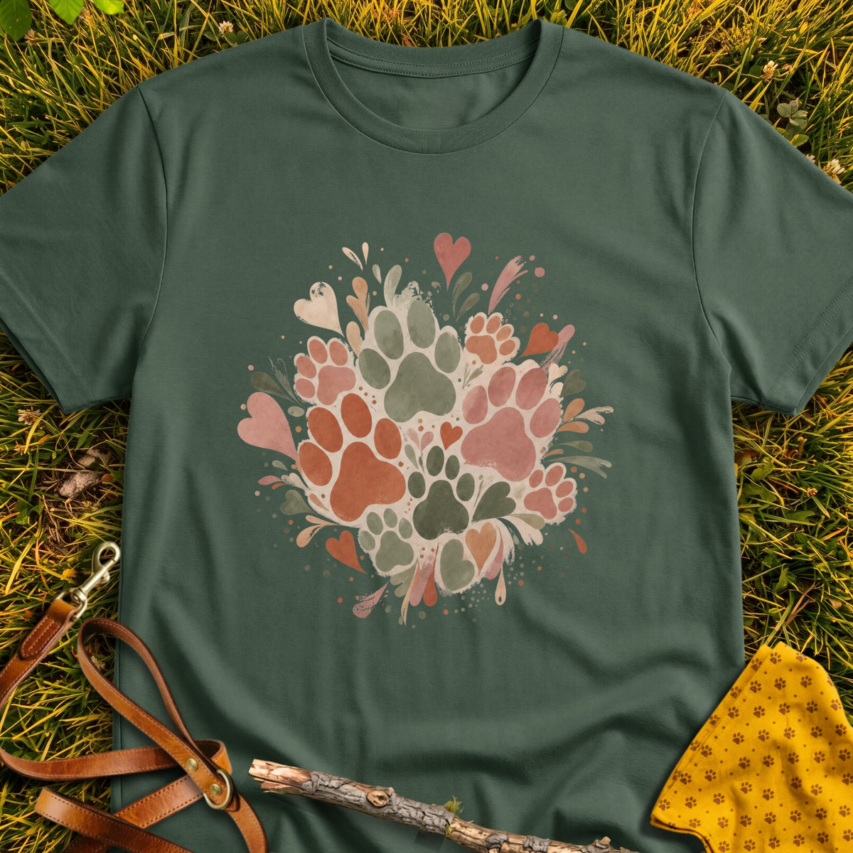 Painted Paws T-shirt T-shirt in Military Green - Furever Mode rescue dog tee