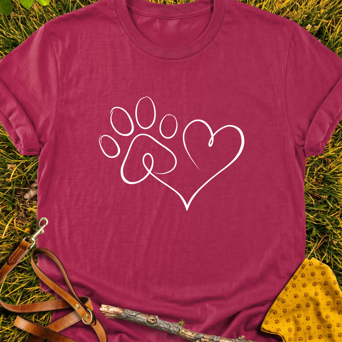 Paw Heart T-shirt T-shirt in Cardinal Red - Furever Mode rescue dog tee