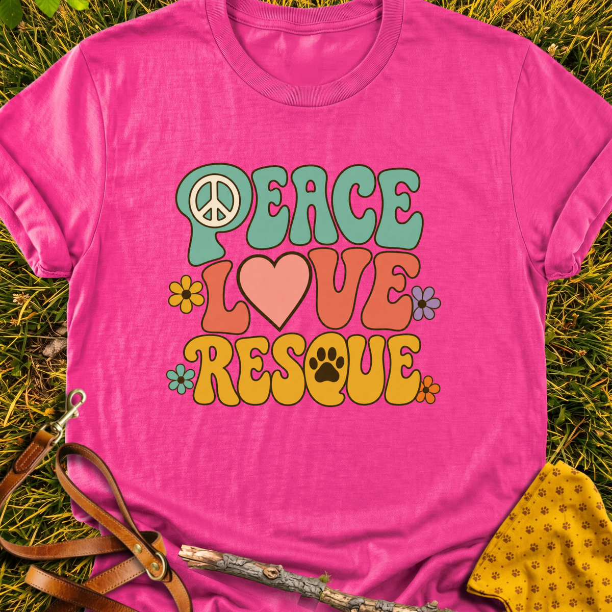 Peace and Love T-shirt T-shirt in Heliconia - Furever Mode rescue dog tee