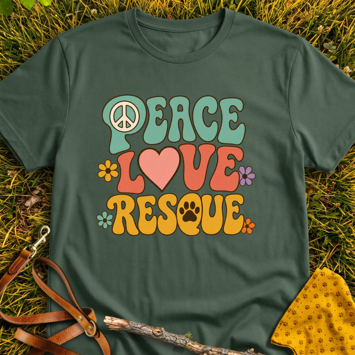 Peace and Love T-shirt T-shirt in Military Green - Furever Mode rescue dog tee