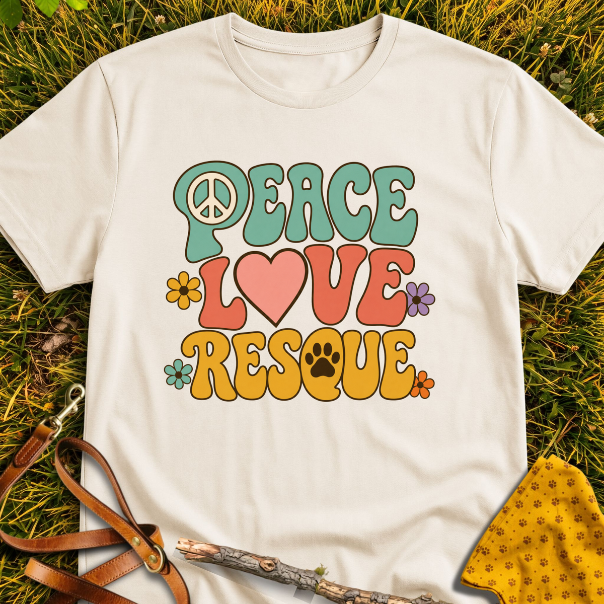 Peace and Love T-shirt T-shirt in Natural - Furever Mode rescue dog tee
